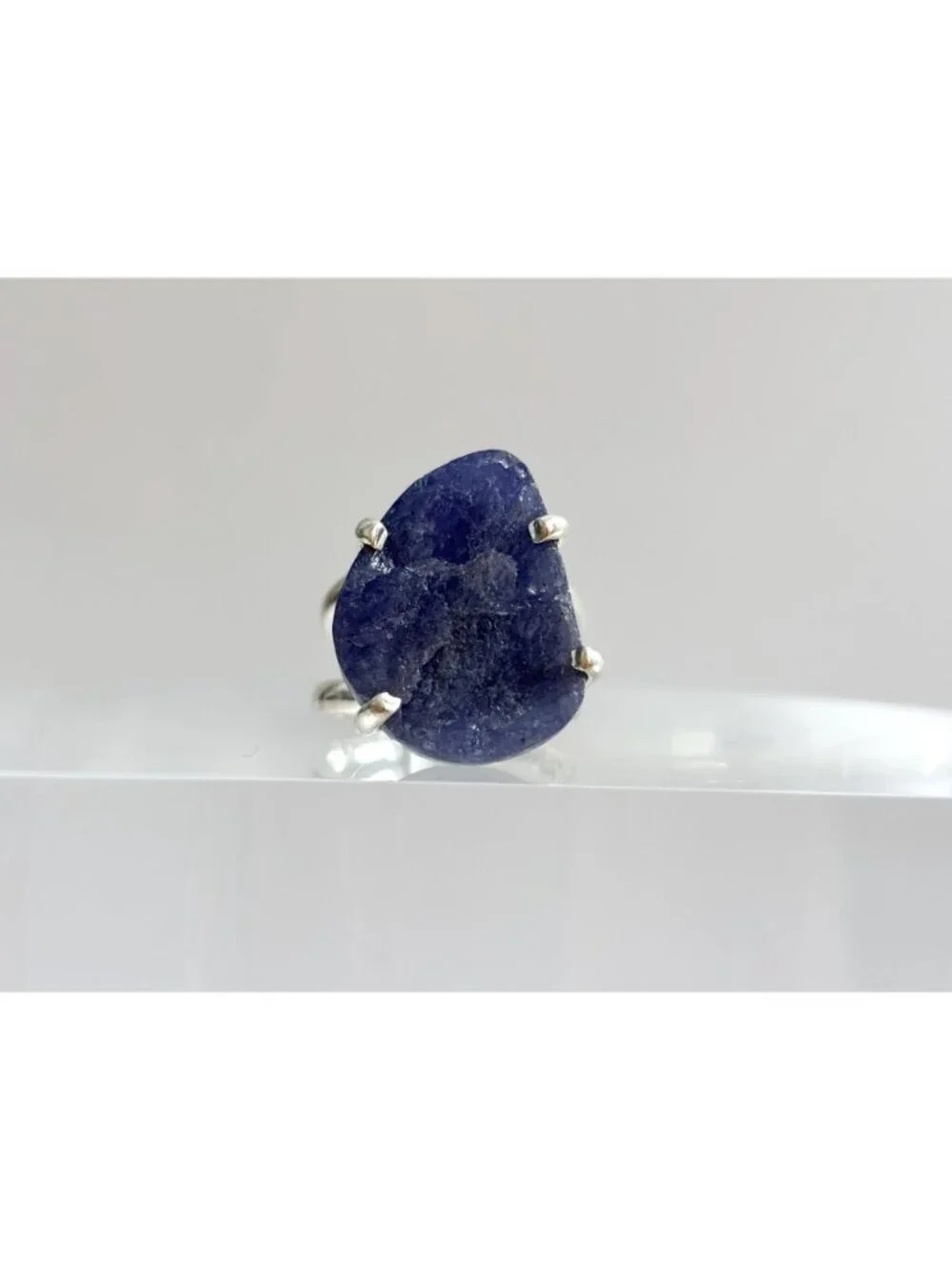 ARYA Rough Tanzanite Solitaire Gemstone Sterling Silver 925 Vintage Ring - sz 7